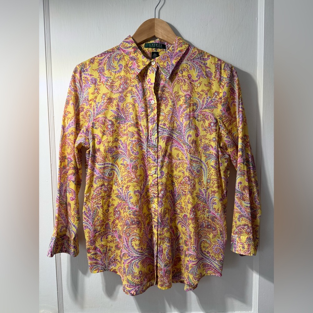 Ralph Lauren Yellow and Pink Paisley Shirt 100% Cotton